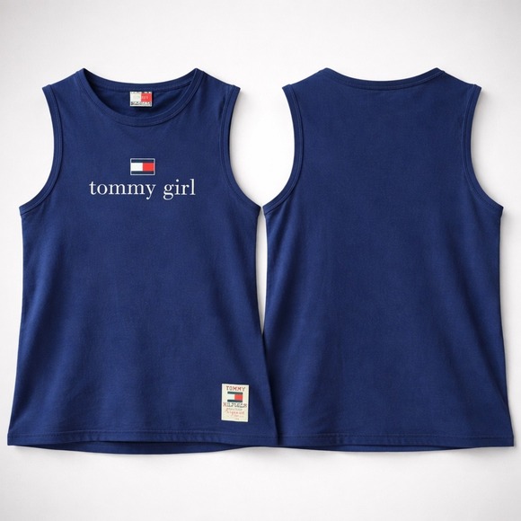 Tommy Hilfiger Tops - Tommy Hilfiger Tommy Girl Tank Top Navy Blue Logo Vintage XL Sleeveless Shirt
